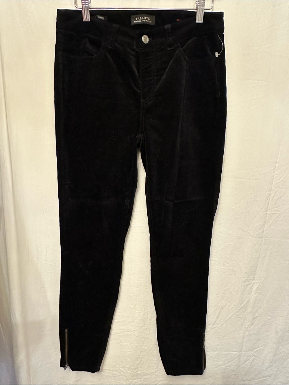 Talbots Flawless Five Pocket Black Velvet Ankle Pants Size 4 Zipper Hem